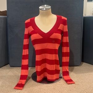 NWT Express Orange and red long sleeve V-neck sweater